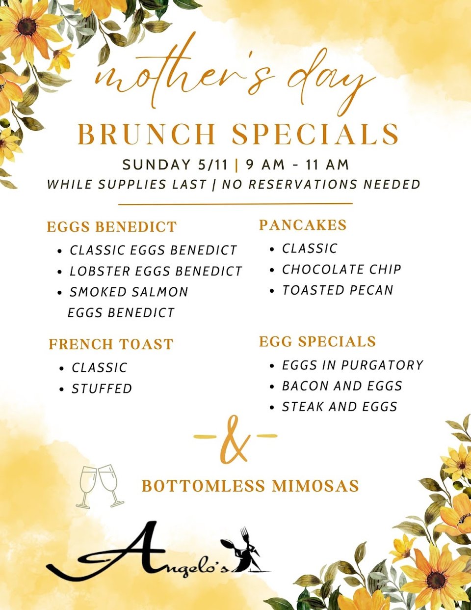 Breakfast buffet specials listed with prices.